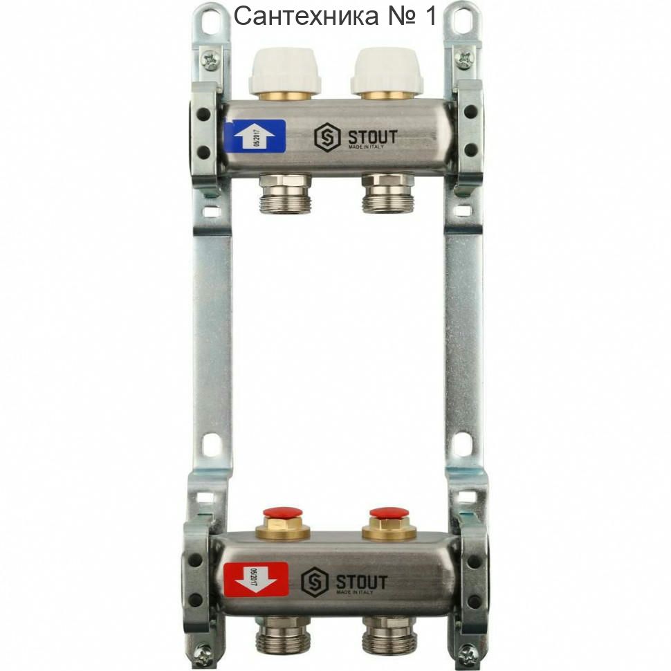 Коллекторная группа из нержавеющей стали без расходомеров на 2 выхода STOUT