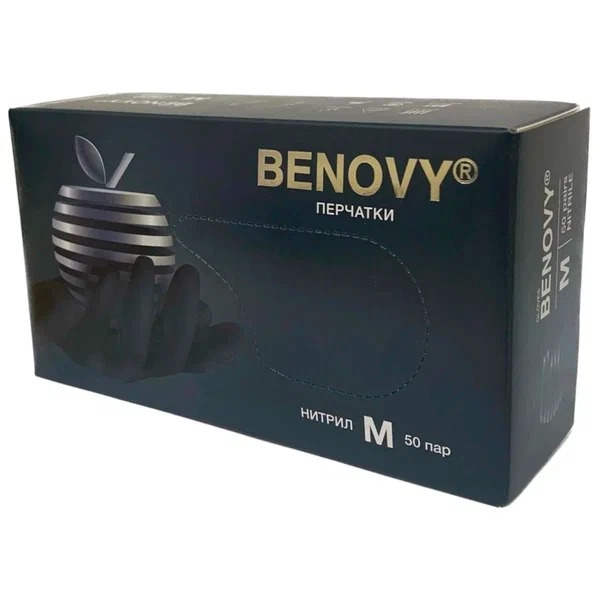 Benovy  Черные M 50 пар/уп. (3,5 гр.) (нитрил)