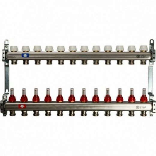 Коллекторная группа из нержавеющей стали с расходомерами на 12 выходов STOUT