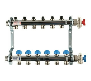 Коллектор распределительный HKV на 6 контуров, нержавеющая сталь REHAU