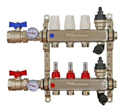 Коллекторная группа 1" 2 выхода с кранами и расходомерами Millennium