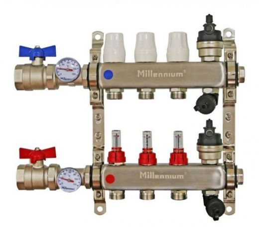 Коллекторная группа 1" 7 выходов с кранами и расходомерами Millennium