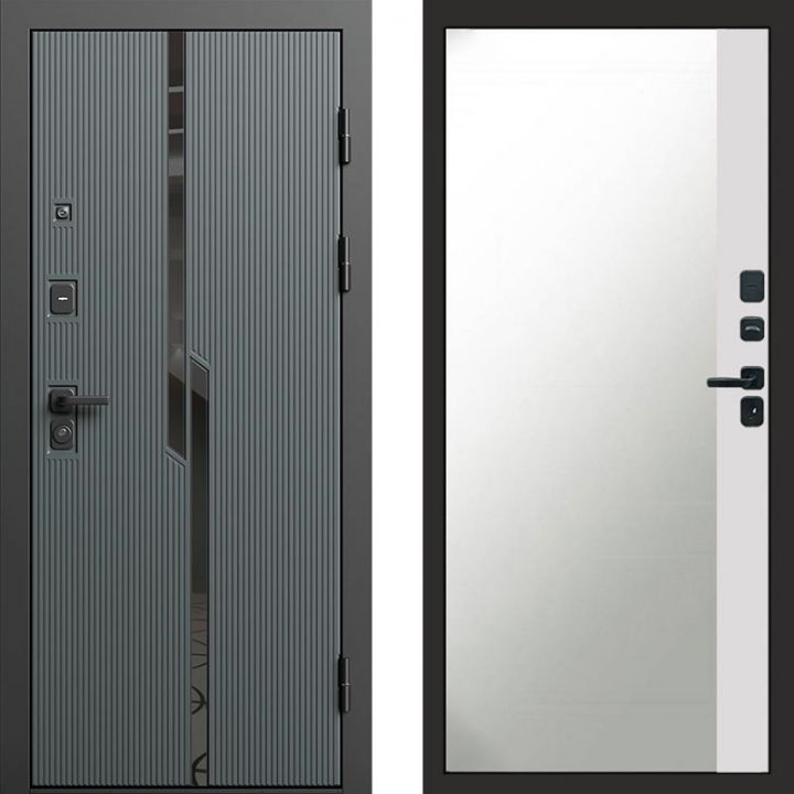 Входная дверь Termo-door Прайм Графит - Широкое Зеркало Фацет Белый софт
