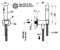 Гигиенический душ Gessi Inciso Total Look без смесителя 58153149 finox никель браш схема 2