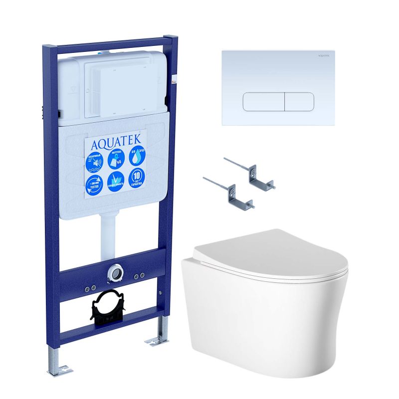 Комплект инсталляции с унитазом Set AQUATEK НИКА-013 4в1, цвет клавиши белый