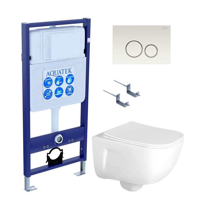 Комплект инсталляции с унитазом Set AQUATEK ДИВА-015 4в1, цвет клавиши белый