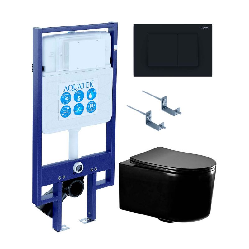 Комплект инсталляции с унитазом Set AQUATEK МИЯ-MB-012 4в1, цвет клавиши черный матовый