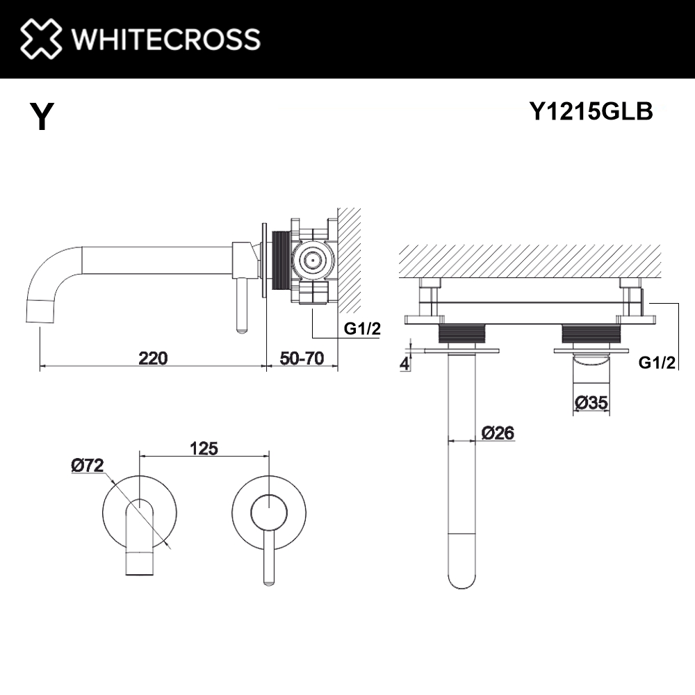 Смеситель для раковины скрытого монтажа WHITECROSS Y Y1215GLB  полированное золото схема 3