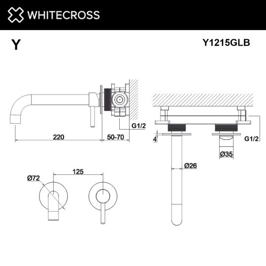 Смеситель для раковины скрытого монтажа WHITECROSS Y Y1215GLB  полированное золото ФОТО