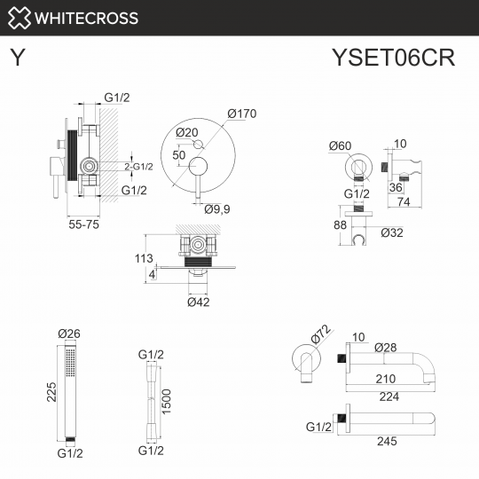 Душевая система с изливом скрытого монтажа WHITECROSS Y YSET06CR хром ФОТО