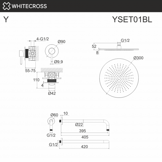 Душевая система скрытого монтажа WHITECROSS Y YSET01BL черный матовый ФОТО