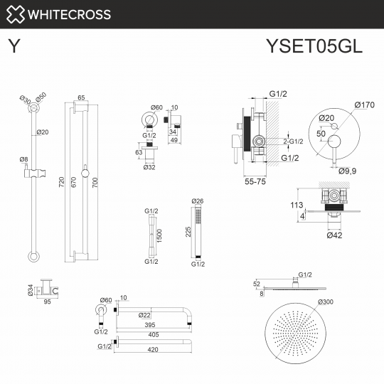 Душевая система скрытого монтажа WHITECROSS Y YSET05GL золото схема 3