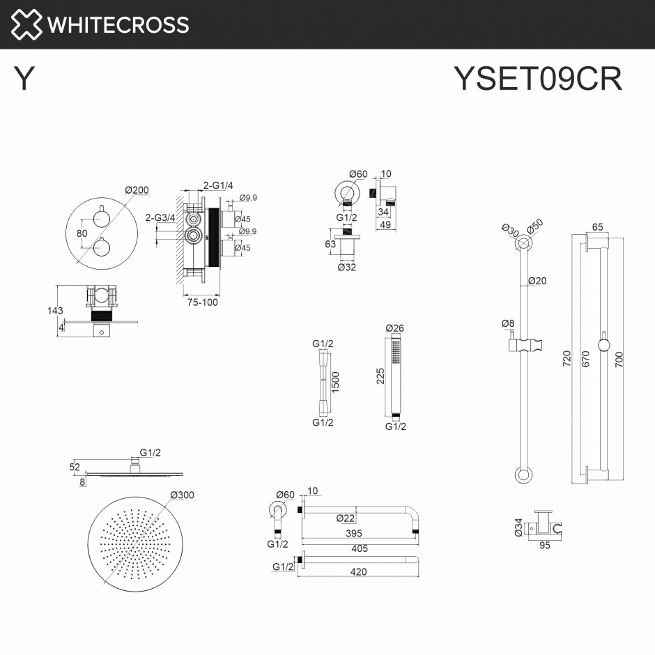 Термостатическая душевая система скрытого монтажа WHITECROSS Y YSET09CR хром ФОТО