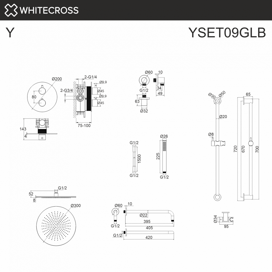 Термостатическая душевая система скрытого монтажа WHITECROSS Y YSET09GLB золото браш ФОТО