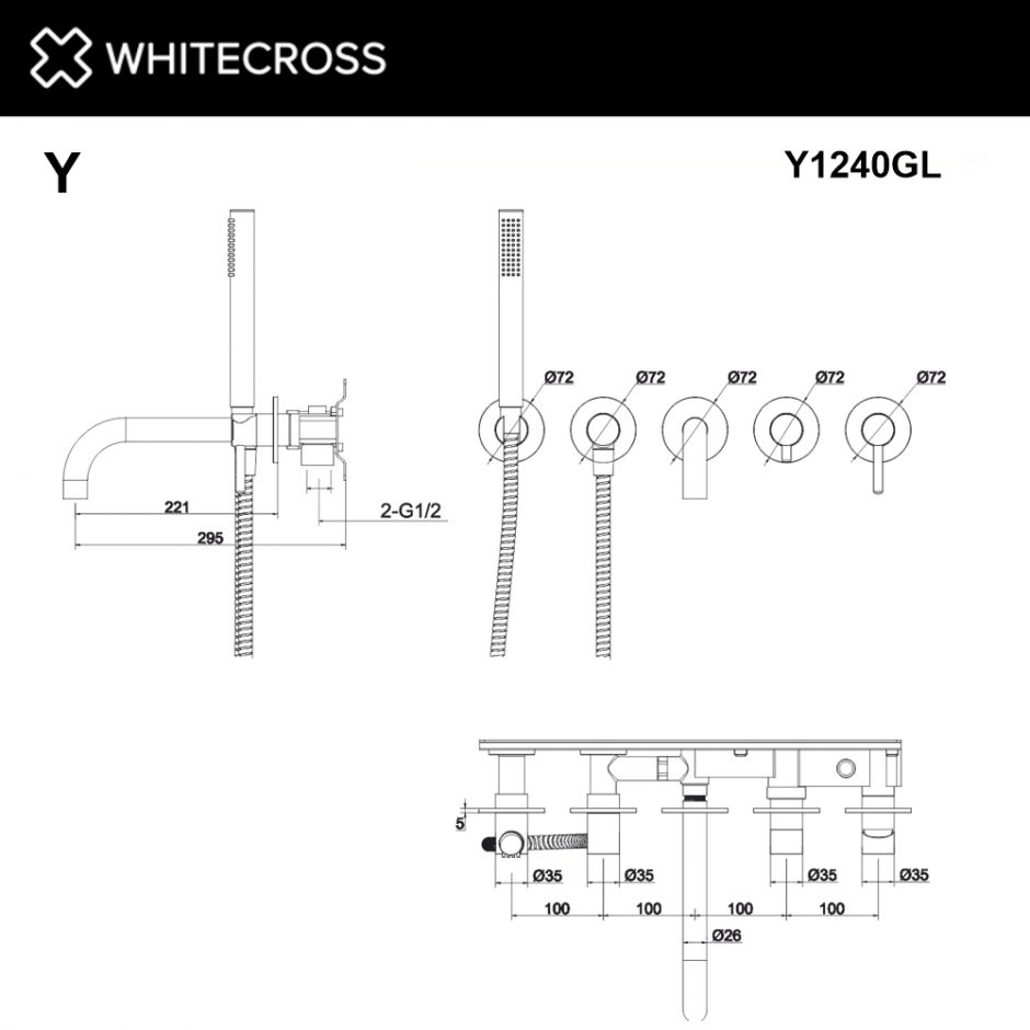 Смеситель для ванны скрытого монтажа WHITECROSS Y Y1240GL золото ФОТО