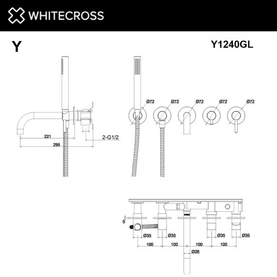 Смеситель для ванны скрытого монтажа WHITECROSS Y Y1240GL золото ФОТО