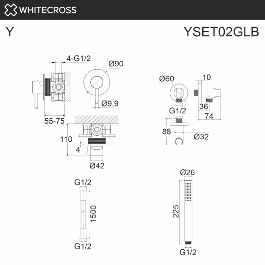 Душевая система скрытого монтажа WHITECROSS Y YSET02GLB золото браш ФОТО