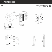 Термостатическая душевая система с изливом скрытого монтажа WHITECROSS Y YSET10GLB золото браш схема 3