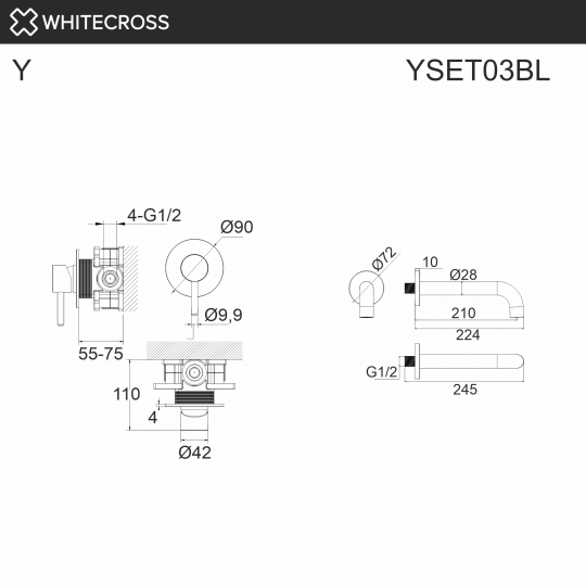 Душевая система с изливом скрытого монтажа WHITECROSS Y YSET03BL черный матовый ФОТО