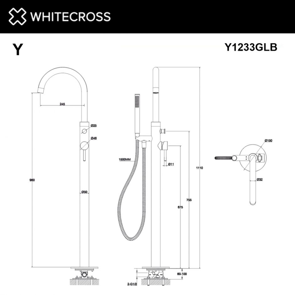 Смеситель для ванны отдельностоящий WHITECROSS Y Y1233GLB золото ФОТО