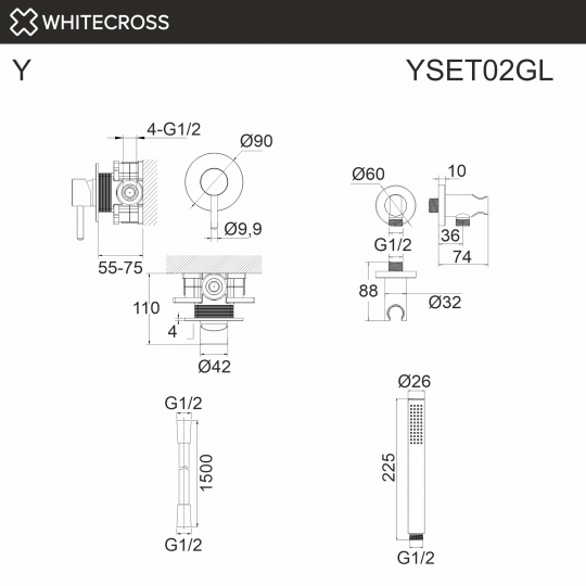 Душевая система скрытого монтажа WHITECROSS Y YSET02GL золото ФОТО