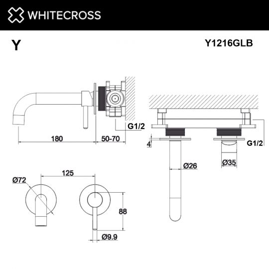 Смеситель для раковины скрытого монтажа WHITECROSS Y Y1216GLB золото ФОТО