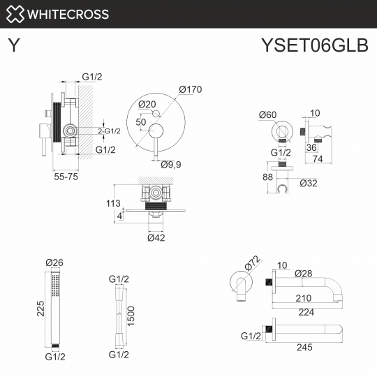 Душевая система с изливом скрытого монтажа WHITECROSS Y YSET06GLB золото браш ФОТО