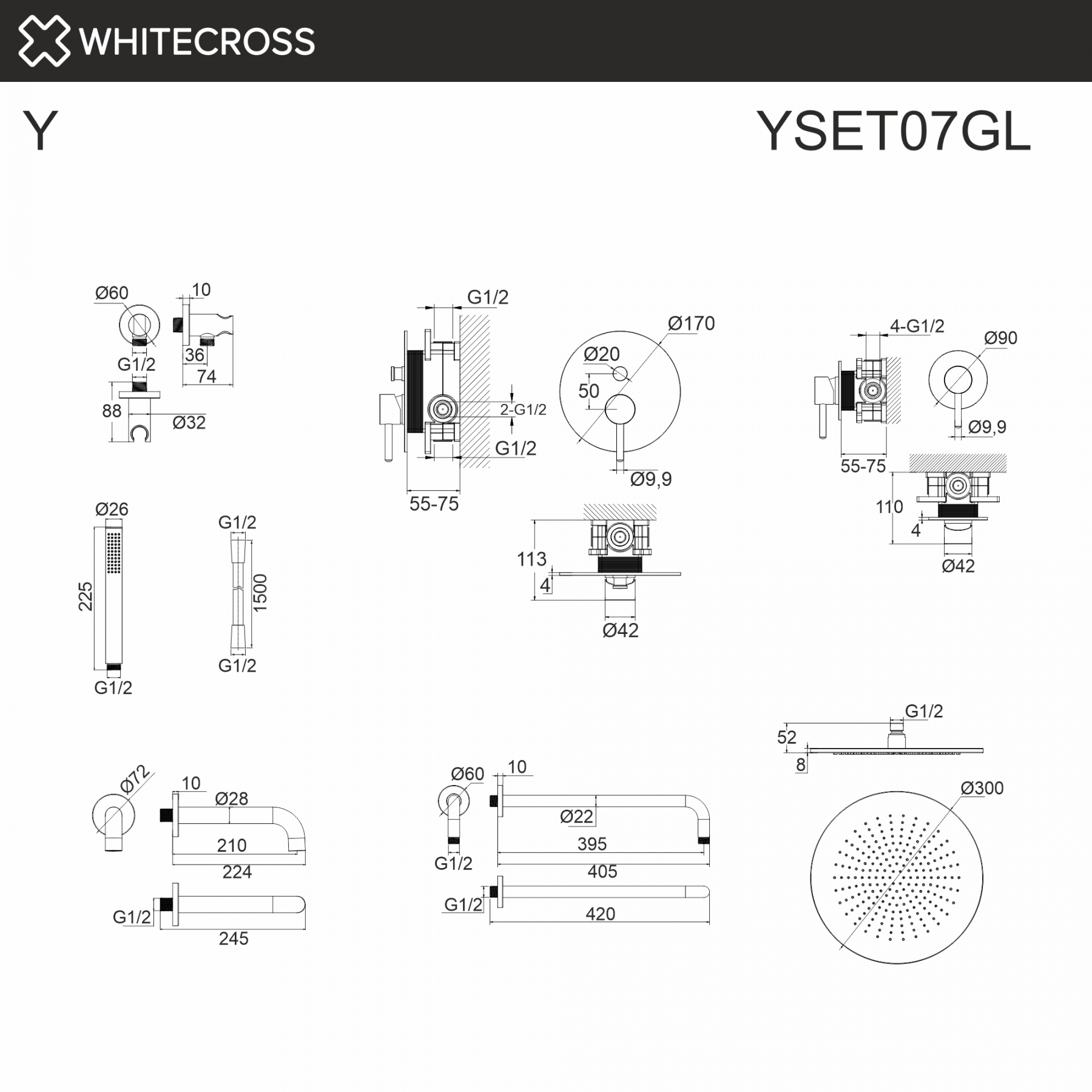 Душевая система с изливом скрытого монтажа WHITECROSS Y YSET07GL золото схема 3