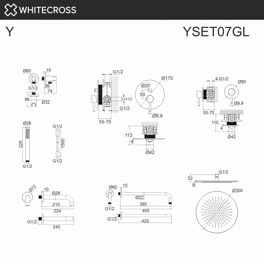 Душевая система с изливом скрытого монтажа WHITECROSS Y YSET07GL золото ФОТО