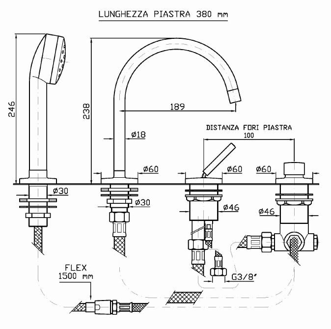 Смеситель Zucchetti Isystick для ванны и душа ZP1157 поворотный