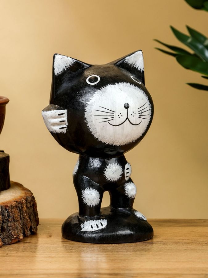 Сувенир «Кот рыбак», 10?10?16 см, дерево, чёрно-белый