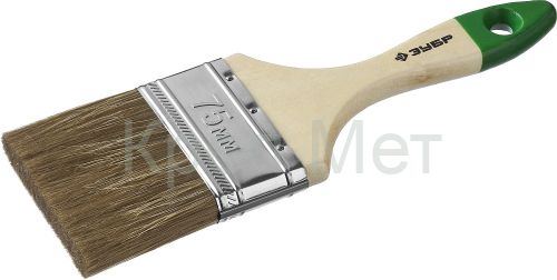 ЗУБР ЛАЗУРЬ, 75 мм, 3″, светлая смешанная щетина, деревянная ручка, плоская кисть (4-01009-075)