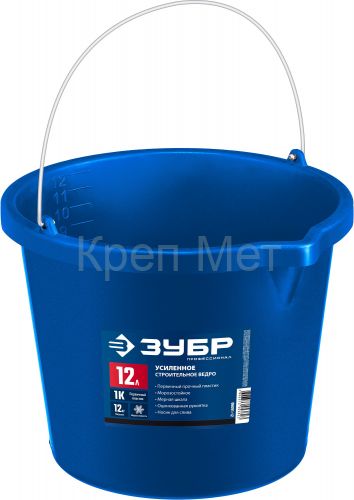 ЗУБР 12 л, первичный высокопрочный пластик, с носиком, усиленное строительное ведро, Профессионал (06091-12)