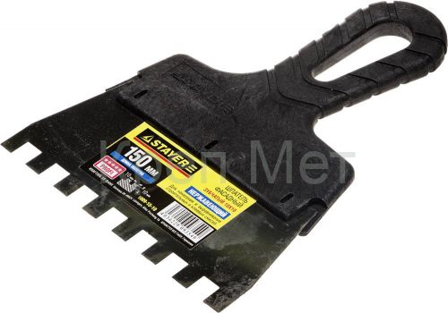 STAYER PROFlat, 150 мм, зуб 10 х 10 мм, пластиковая ручка, зубчатый, нержавеющий фасадный шпатель, Professional (1009-15-10)