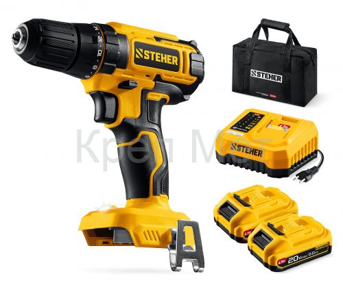 STEHER 20 В, 40 Н·м, 2 АКБ LMS (2 А·ч), дрель-шуруповерт, сумка (CD-40-22)