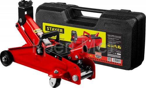 STAYER R-22 RED FORCE, в кейсе, 2 т, 125 - 320 мм, подкатной домкрат для легковых а/м, Professional (43152-2-K)