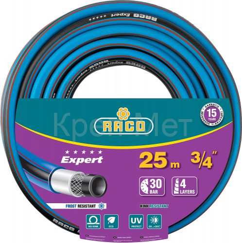 RACO EXPERT, 3/4″, 25 м, 30 атм, четырёхслойный, армированный, поливочный шланг (40302-3/4-25)