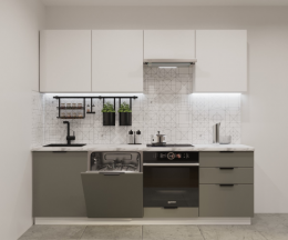 Кухонный гарнитур арт. 13 Фаска Тальк – Обсидиан 2400 мм.