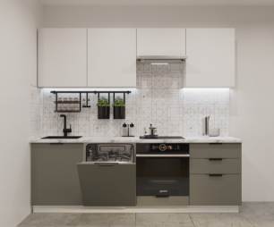 Кухонный гарнитур арт. 13 Фаска Тальк – Обсидиан 2400 мм.