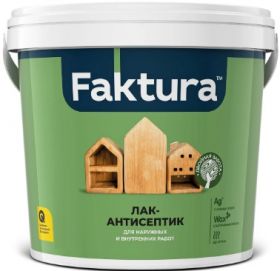 Лак Антисептик Faktura 9л Махагон на Водной Основе с Ионами Серебра и Воском для Наружных и Внутренних Работ / Фактура.