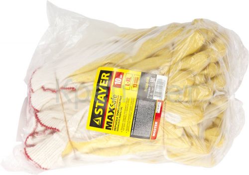 STAYER PROTECT, L-XL, х/б перчатки с одинарным латексным обливом, 10 пар (11408-H10)