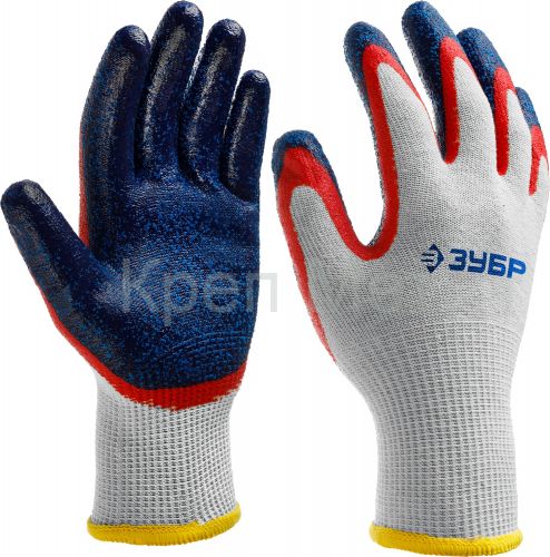 ЗУБР ЗАХВАТ-2 L-XL, х/б перчатки с двойным текстурированным нитриловым обливом, повышенная износостойкость, 13 класс, Профессионал (11454-XL)