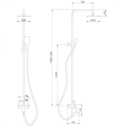 Душевая стойка ABBER Weiss Insel AF8016N с изливом, хром схема 2
