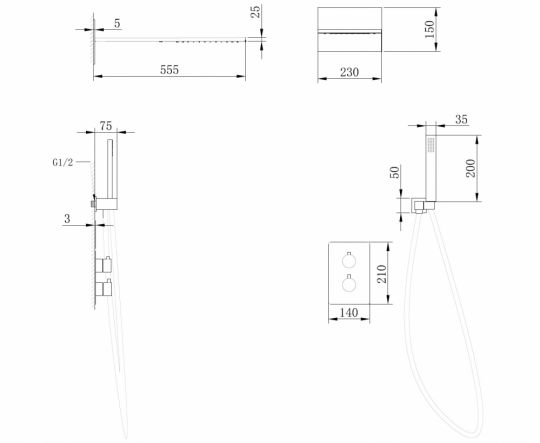 Душевая система ABBER Weiss Insel AF8052W скрытого монтажа без излива, термостат, белый схема 2