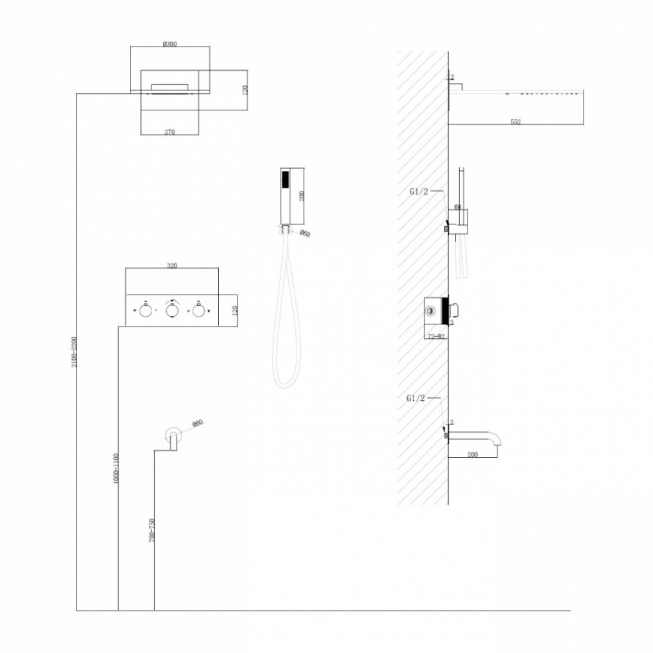 Душевая система ABBER Wasser Kreis AF8150B скрытого монтажа с изливом, термостат, черная матовая ФОТО