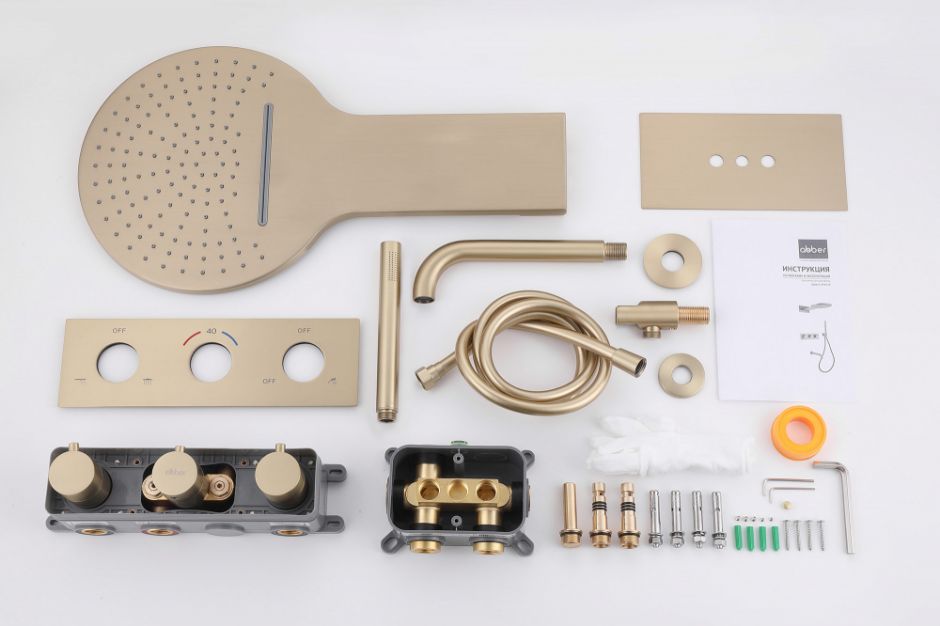 Душевая система ABBER Wasser Kreis AF8150G скрытого монтажа с изливом, термостат, золото матовое ФОТО