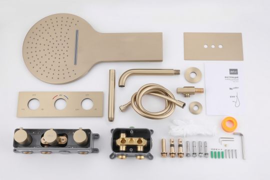 Душевая система ABBER Wasser Kreis AF8150G скрытого монтажа с изливом, термостат, золото матовое схема 3