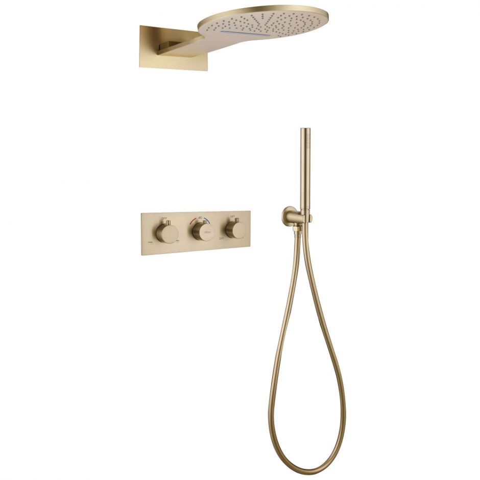 Изображение Душевая система ABBER Wasser Kreis AF8151G скрытого монтажа без излива, термостат, золото матовое