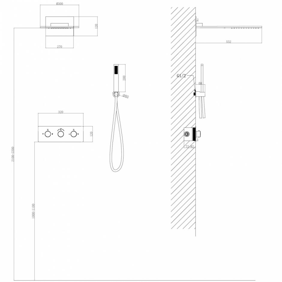 Душевая система ABBER Wasser Kreis AF8151NG скрытого монтажа без излива, термостат, никель ФОТО