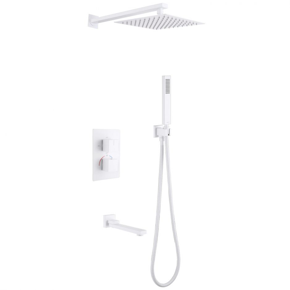 Изображение Душевая система ABBER Daheim AF8250W скрытого монтажа с изливом, термостат, белая матовая